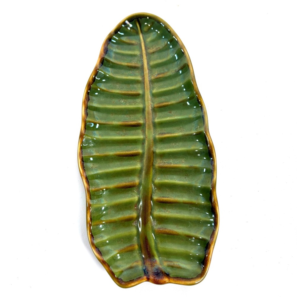 Pottery Barn Banana Leaf Tray Green Ceramic Decorative Trinket Dish